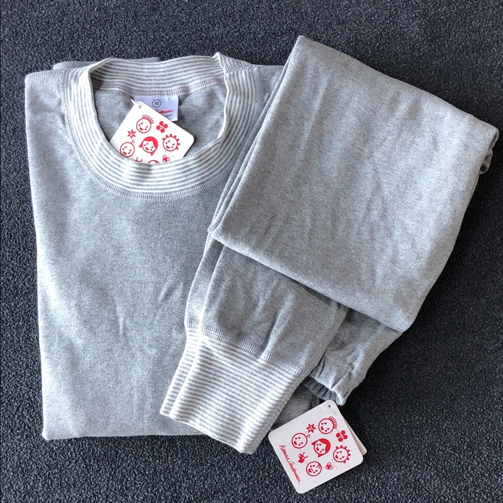 Hanna Andersson Unisex 100% Cotton Gray Pajama Set with Striped Trim Size XS